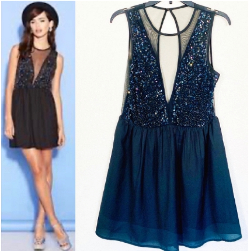 Forever 21 Black Sequin Mesh Dress Small